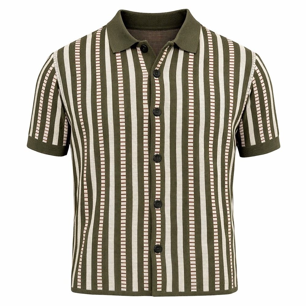 Truth by Republic Moss Green Striped Knit Polo NWT Retro Sweater Polo Men's S